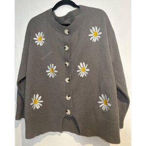 Women’s 1X Embroidered Flower Cardigan Button Front Cottagecore Grandmacore